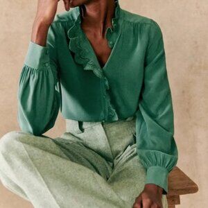 Sézane Chlo Silk Blouse in Sage